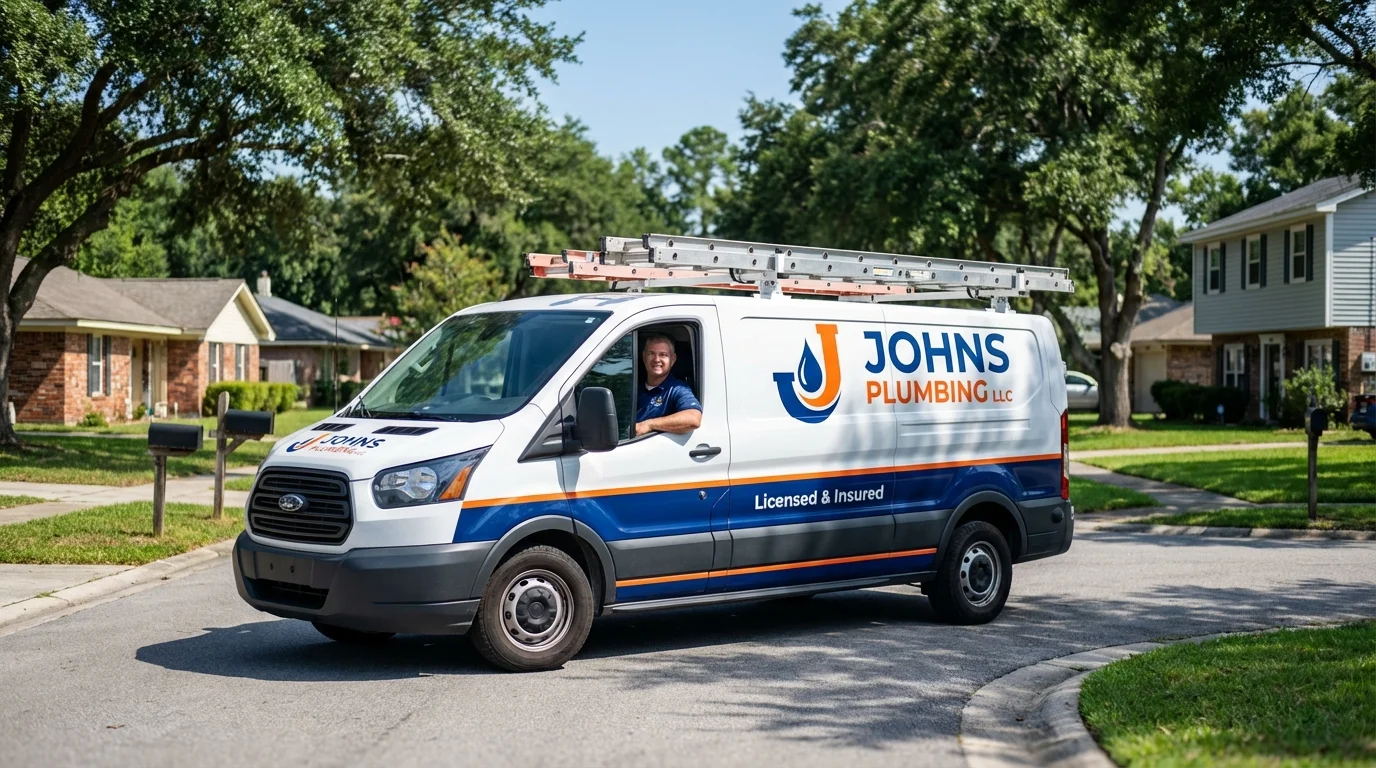 Johns Plumbing LLC service van in Monon, IN