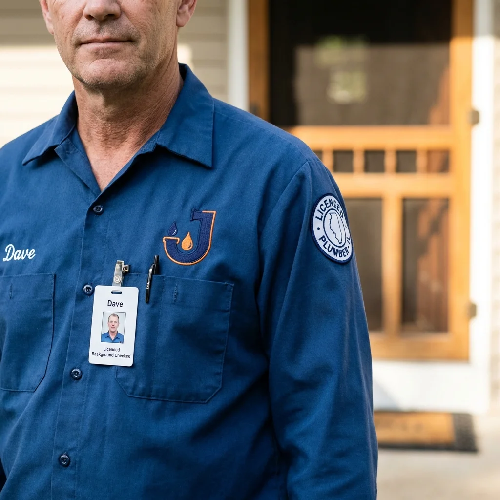 Licensed plumber showing ID badge in Monon, IN