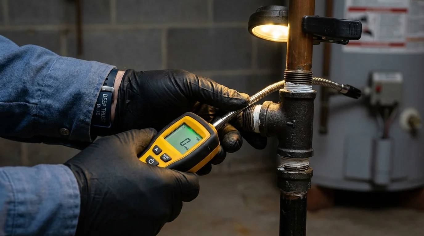 Gas leak detection with electronic sniffer by Johns Plumbing LLC in Monon