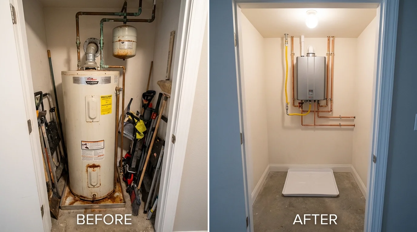 Tank water heater versus wall-mounted tankless unit comparison for Monon, IN homeowners